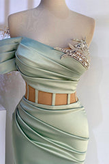 Off-the-Shoulder Mermaid Prom Dress in Dusty Sage with Beads-Ballbella