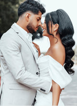 Off-The-Shoulder Sheath Fitted Slit Wedding Dresses Satin-Ballbella