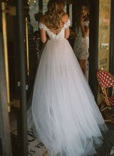 Off-The-Shoulder Sleeveless Wedding Dress Detachable Sheath Fitted-Ballbella