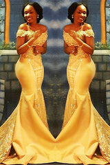 Off-the-Shoulder Sparkle Beads Sequined Appliques Prom Dresses New Arrival Mermaid Beads Sequins Evening Gown-Ballbella