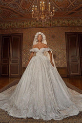 Off the ShoulderAline Ball Gown Wedding Dress Floral Lace-Ballbella
