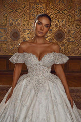 Off the ShoulderAline Ball Gown Wedding Dress Floral Lace-Ballbella