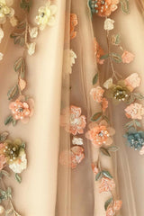 One Shoulder Ball Gown Prom Dress Applique Light Gold V-Neck Long Tulle-Ballbella