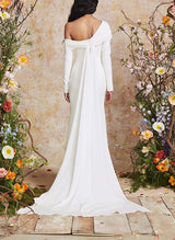 One-Shoulder Sheath Fitted Wedding Dress Long Sleeves Sweep Train-Ballbella