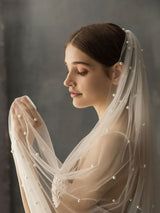 One-Tier Pearls Cut Edge Drop Wedding Veils-Ballbella
