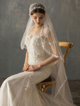 One Tier Piping Tulle Finished Edge Drop Wedding Veil-Ballbella