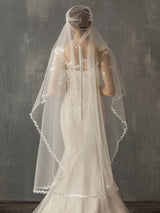 One Tier Piping Tulle Finished Edge Drop Wedding Veil-Ballbella