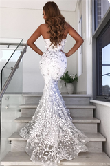 Open Back Leaf Appliques Chic Prom Dresses Mermaid Sweetheart Evening Dress-Ballbella