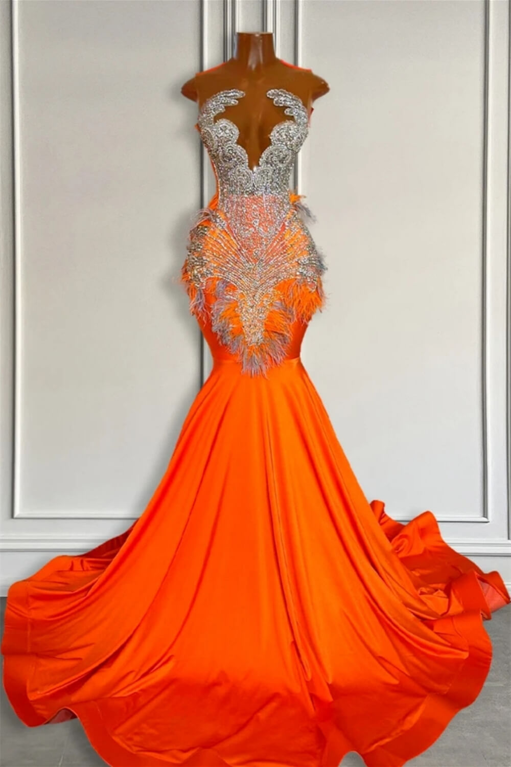 Ball Gown Robe De Bal Canada Sexy Mermaid Prom Gala Gowns Fitted Sparkly Silver Crystals Orange Ball Gown Robe De Bal Canada Sexy Mermaid Prom Gala Gowns Fitted Sparkly Silver Crystals Orange