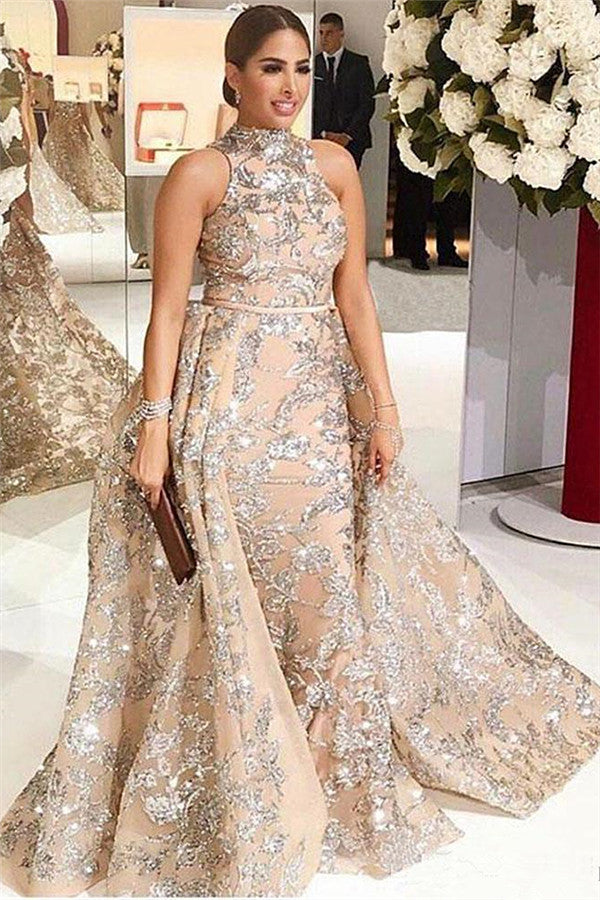 Overskirt Champagne Silver Beading Lace Appliques Chic Sleeveless Prom Dresses Overskirt Champagne Silver Beading Lace Appliques Chic Sleeveless Prom Dresses