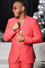 Peach Designer Notched Lapel Slim Fit Bespoke Men Suits-Ballbella