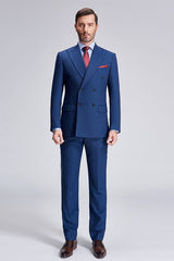 Peak Lapel Blue Mens Suits for Business Stripes Double Breasted Mens Suits-Ballbella