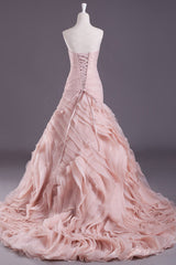 Pink A-Line Strapless Sweetheart Neck Tiered Sweep Wedding Gown-Ballbella