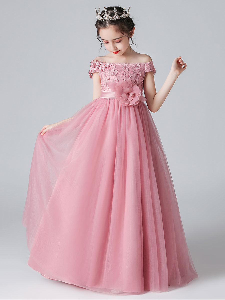Pink Bateau Neck Sleeveless Bows Formal Kids Pageant flower girl dresses, Pink / 2-3y Pink Bateau Neck Sleeveless Bows Formal Kids Pageant flower girl dresses, Pink / 2-3y