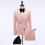Pink Double Breasted Jacquard shawl Lapel Wedding Men Suits-Ballbella