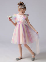 Pink Jewel Neck Short Sleeves Kids Social Party Dresses Princess Dress-Ballbella