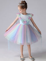 Pink Jewel Neck Short Sleeves Kids Social Party Dresses Princess Dress-Ballbella