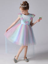 Pink Jewel Neck Short Sleeves Kids Social Party Dresses Princess Dress-Ballbella