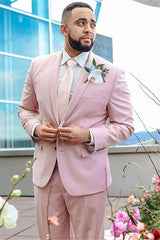 Pink Notched Lapel Mens Suits For Groom Tuxedos Party Prom Tuxedo with 2 Pieces-Ballbella