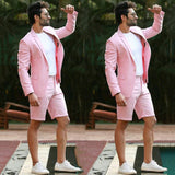 Pink Notched Lapel Slim Fit One Button Men Suits-Ballbella