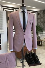 Pink Peaked Lapel 3 Flaps Prom Suits For Men-Ballbella