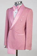 Pink Peaked Lapel Double-Breasted Prom Suit-Ballbella