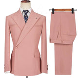 Pink Peaked Lapel Ruffles Designer Slim Fit Men's Prom Suits-Ballbella