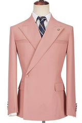 Pink Peaked Lapel Ruffles Designer Slim Fit Men's Prom Suits-Ballbella