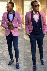 Pink Shawl Lapel Three Pieces Slim Fit Men Suits-Ballbella