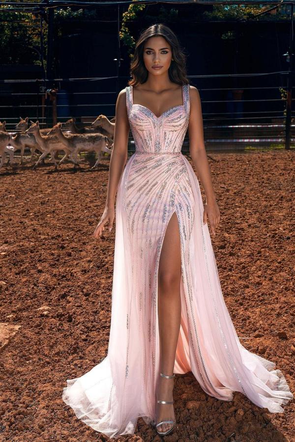 pink gowns & formal dresses A line tulle long prom dress, pink tulle dress this sparkly formal dress is a lavish look. Final Sale Luxury Pink Off