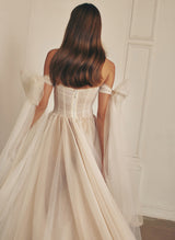 Pleated Tulle Off-The-Shoulder Chic A-line Wedding Dresses Split Front for the Summer Beach-Ballbella