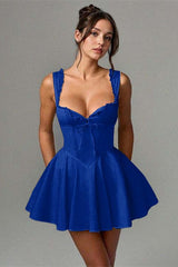 Popular A-Line Straps Sweetheart Homecoming Dress Mini Sleeveless With Pleats Bowknot-Ballbella