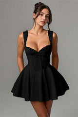 Popular A-Line Straps Sweetheart Homecoming Dress Mini Sleeveless With Pleats Bowknot-Ballbella