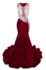Portrait Trumpet Sweep Train Sleeveless Beading Evening Dress-Ballbella