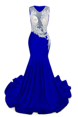 Portrait Trumpet Sweep Train Sleeveless Beading Evening Dress-Ballbella