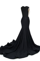 Portrait Trumpet Sweep Train Sleeveless Beading Evening Dress-Ballbella