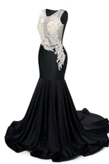 Portrait Trumpet Sweep Train Sleeveless Beading Evening Dress-Ballbella