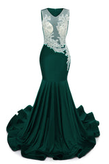 Portrait Trumpet Sweep Train Sleeveless Beading Evening Dress-Ballbella