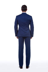 Premium Peak Lapel Navy Blue Three Piece Suits for Men with Double Breasted Vest-Ballbella