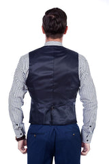 Premium Peak Lapel Navy Blue Three Piece Suits for Men with Double Breasted Vest-Ballbella