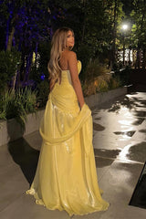 Pretty Daffodil Sweetheart Sleeveless Strapless Prom Dresses A-Line Pleats With Lace-Up Back-Ballbella
