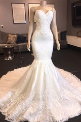 Princess White Sweetheart Mermaid Court Train Wedding Dresses-Ballbella