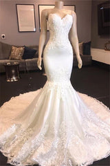 Princess White Sweetheart Mermaid Court Train Wedding Dresses-Ballbella