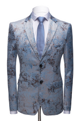 Printing Men Marriage Suits Blue Wedding Tuxedos with White Pants-Ballbella