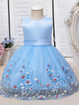 Purple Jewel Neck Cotton Tulle Sleeveless Short A-Line Embroidered Kids Party Dresses-Ballbella