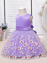 Purple Jewel Neck Cotton Tulle Sleeveless Short A-Line Embroidered Kids Party Dresses-Ballbella