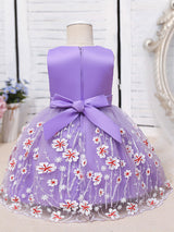 Purple Jewel Neck Cotton Tulle Sleeveless Short A-Line Embroidered Kids Party Dresses-Ballbella