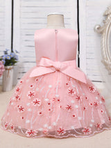 Purple Jewel Neck Cotton Tulle Sleeveless Short A-Line Embroidered Kids Party Dresses-Ballbella