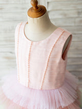 Rainbow Color Jewel Neck Tulle Sleeveless Short Princess Pearls Kids Social Party Dresses-Ballbella