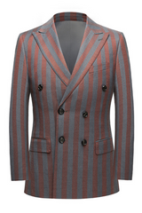 Red and Gray Stripes Formal Men's Suits New Arrival Double Breasted Prom Suits-Ballbella